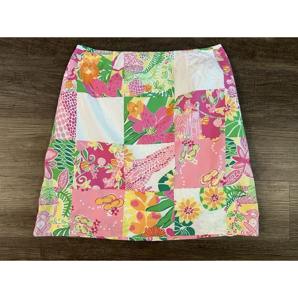 VTG Lilly Pulitzer White Label Skirt Tropical Jungle Beach Print 10 Colorful I32